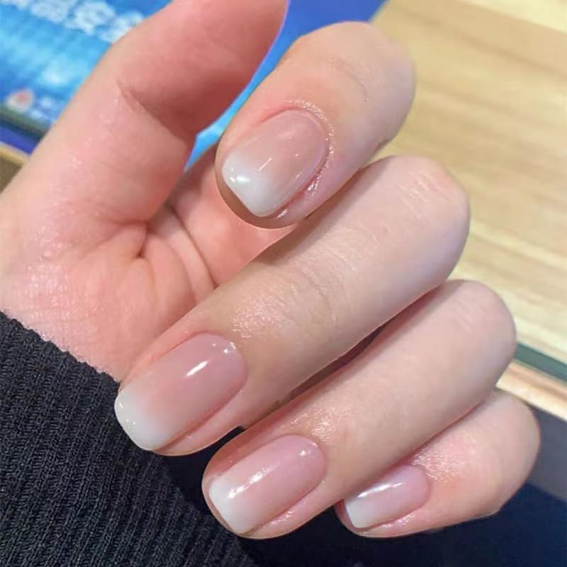 24 Piece Square Nude Acrylic Short Press-On Nails with Glue for Daily Wear