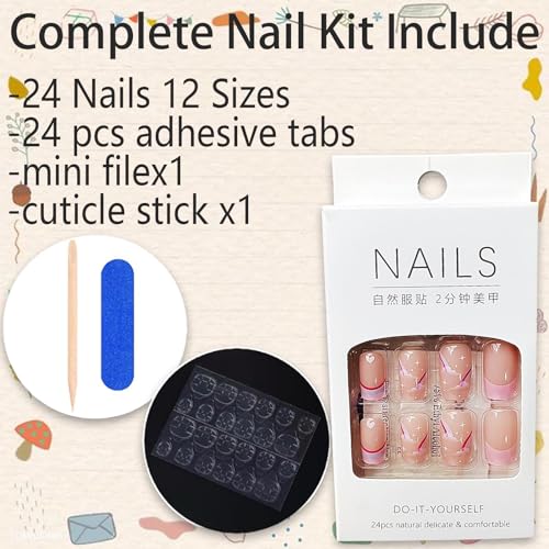 24Pcs Valentine’s Day French Tip Press on Nails Short Square Shaped Fake Nails with Rainbow Color Designs False Nails Lovely Clouds Full Cover Nails Press on Reusable Stick on Nails for Women Girls - Image 6