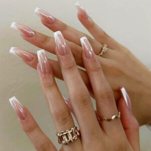 24 Piece Medium Square Pink Glossy Chrome Mirror Finish Acrylic Press On Nails