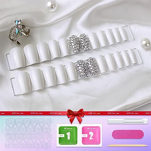 24PCS White Rhinestone Press-On Nails for Easy Glamorous Nail Art at Home - Image 2