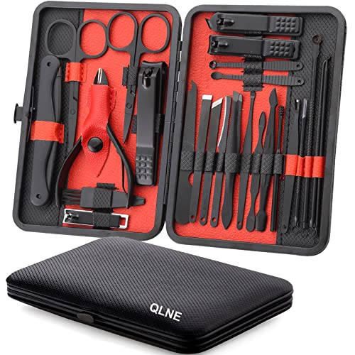 25-Piece Red/Black Stainless Steel Nail Clipper Set with Scissors and Portable Case