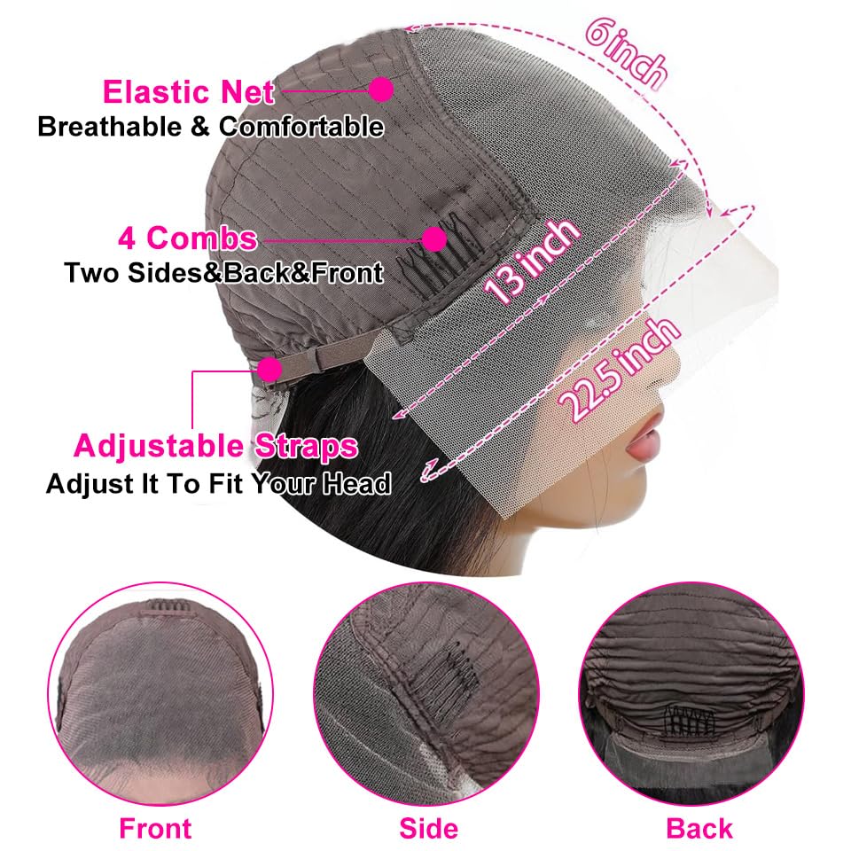 250% Density 13x6 Body Wave HD Lace Front Wigs Human Hair Pre Plucked Glueless Human Hair Lace Front Wigs Body Wave Frontal Wigs Human hair Natural Color with Baby Hair Free Part 28 Inch - Image 6