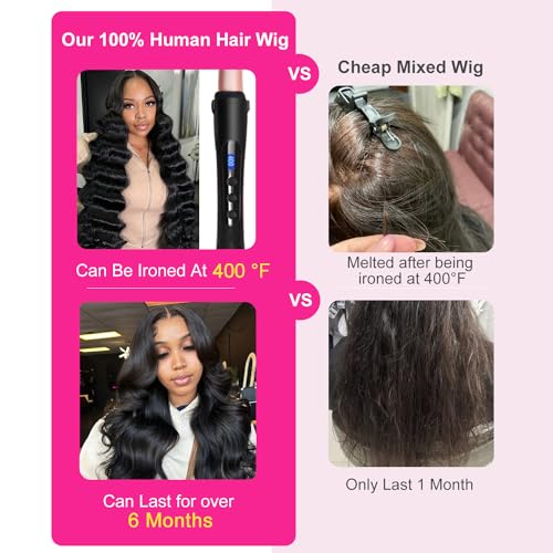 250% Density 13x6 Body Wave HD Lace Front Wigs Human Hair Pre Plucked Glueless Human Hair Lace Front Wigs Body Wave Frontal Wigs Human hair Natural Color with Baby Hair Free Part 28 Inch - Image 5