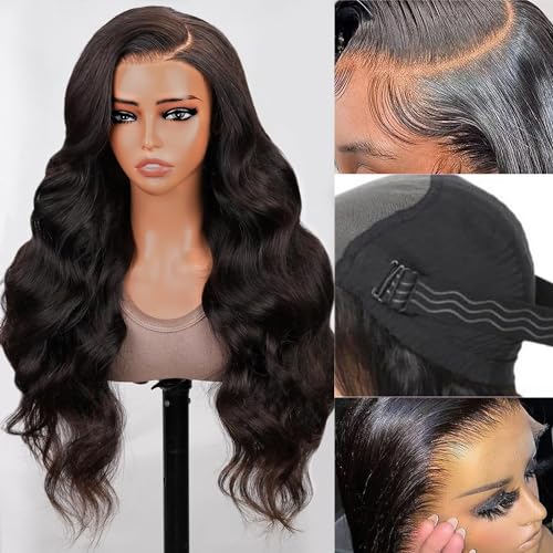 250 Density 26 Inch SKINLIKE Real HD Lace Front Wigs Human Hair Pre Plucked 13x4 Wear and Go Glueless Body Wave Wigs Human Hair For Black Women 0.095mm Ultra-thin Invisible Full Lace Wigs