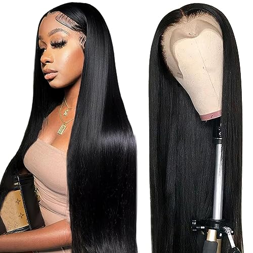 250% Density 30 Inch 13x6 Lace Front Wigs Human Hair Straight HD Transparent Lace Front Human Hair Wigs for Black Women Glueless Wigs Human Hair Pre Plucked with Baby Hair