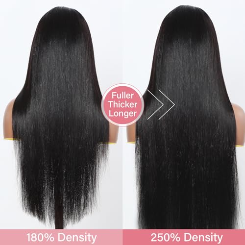 250% Density 360 Full Lace Front Wigs Human Hair Pre Plucked Straight 30 Inch Lace Front Wigs Human Hair HD Transparent Grade 15A Real 360 Lace Frontal Human Hair Wigs for Women Natural Black - Image 3