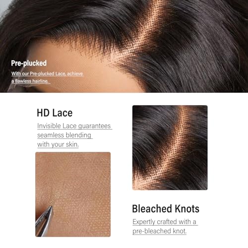 250% Density 360 Full Lace Front Wigs Human Hair Pre Plucked Straight 30 Inch Lace Front Wigs Human Hair HD Transparent Grade 15A Real 360 Lace Frontal Human Hair Wigs for Women Natural Black - Image 2