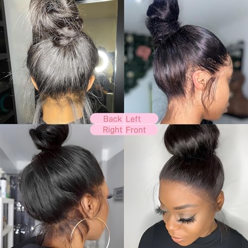 250% Density 360 Full Lace Front Wigs Human Hair Pre Plucked Straight 30 Inch Lace Front Wigs Human Hair HD Transparent Grade 15A Real 360 Lace Frontal Human Hair Wigs for Women Natural Black - Image 7