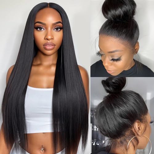 250% Density 360 Full Lace Front Wigs Human Hair Pre Plucked Straight 30 Inch Lace Front Wigs Human Hair HD Transparent Grade 15A Real 360 Lace Frontal Human Hair Wigs for Women Natural Black - Image 9