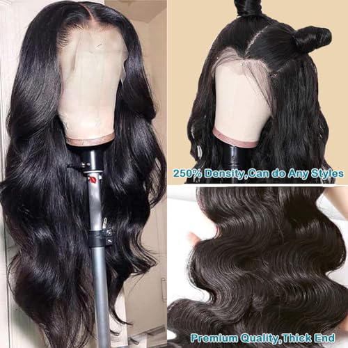 250 Density Body Wave Lace Front Wigs Human Hair Pre Plucked with Baby Hair Glueless Human Hair Wigs for Women 13x4 HD Transparent Lace Front Wigs with Natural Hairline 24 Inch - Image 3