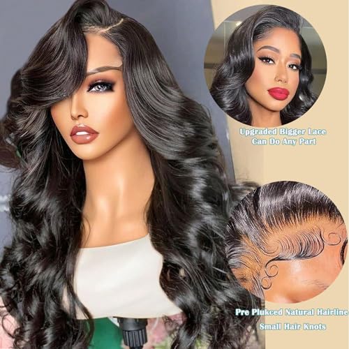 250 Density Body Wave Lace Front Wigs Human Hair Pre Plucked with Baby Hair Glueless Human Hair Wigs for Women 13x4 HD Transparent Lace Front Wigs with Natural Hairline 24 Inch - Image 2