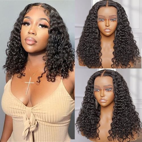 250% Density Water Wave Wigs 13x4 Curly Lace Front Wig Bleached Knots Wet and Wavy Human Hair Wig Transparent Lace Pre Plucked Baby Hair Wig 20 Inch Deep Wave Wig for Black Women