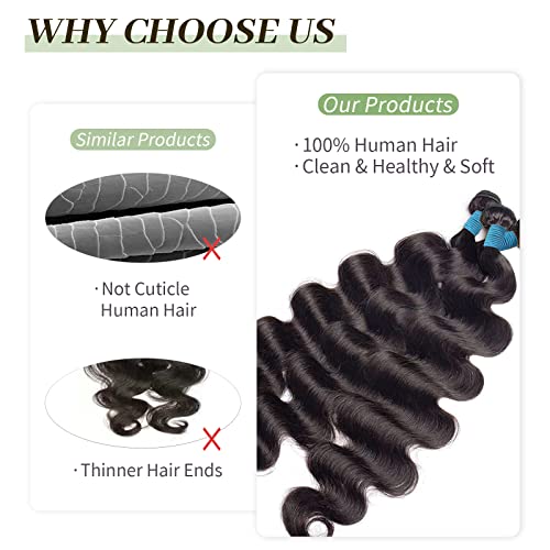 26 28 30 Inch Body Wave Bundles Human Hair 3 Bundles 100% Unprocessed Brazilian Virgin Human Hair Weave Bundles Body Wave Hair Extensions Natural Color, 1.0 Count - Image 4