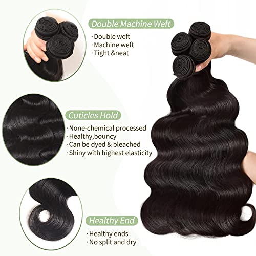 26 28 30 Inch Body Wave Bundles Human Hair 3 Bundles 100% Unprocessed Brazilian Virgin Human Hair Weave Bundles Body Wave Hair Extensions Natural Color, 1.0 Count - Image 2