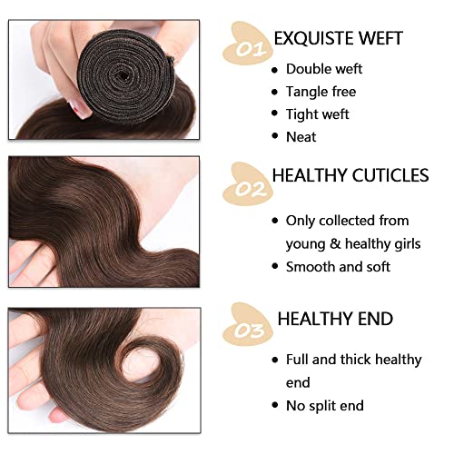 26 28 30 inch Brown Bundles Human Hair #4 Body Wave Bundles Chocolate Brown Human Hair 3 Bundles Unprocessed Brazilian Remy Brown Body Wave Bundle for Women - Image 3