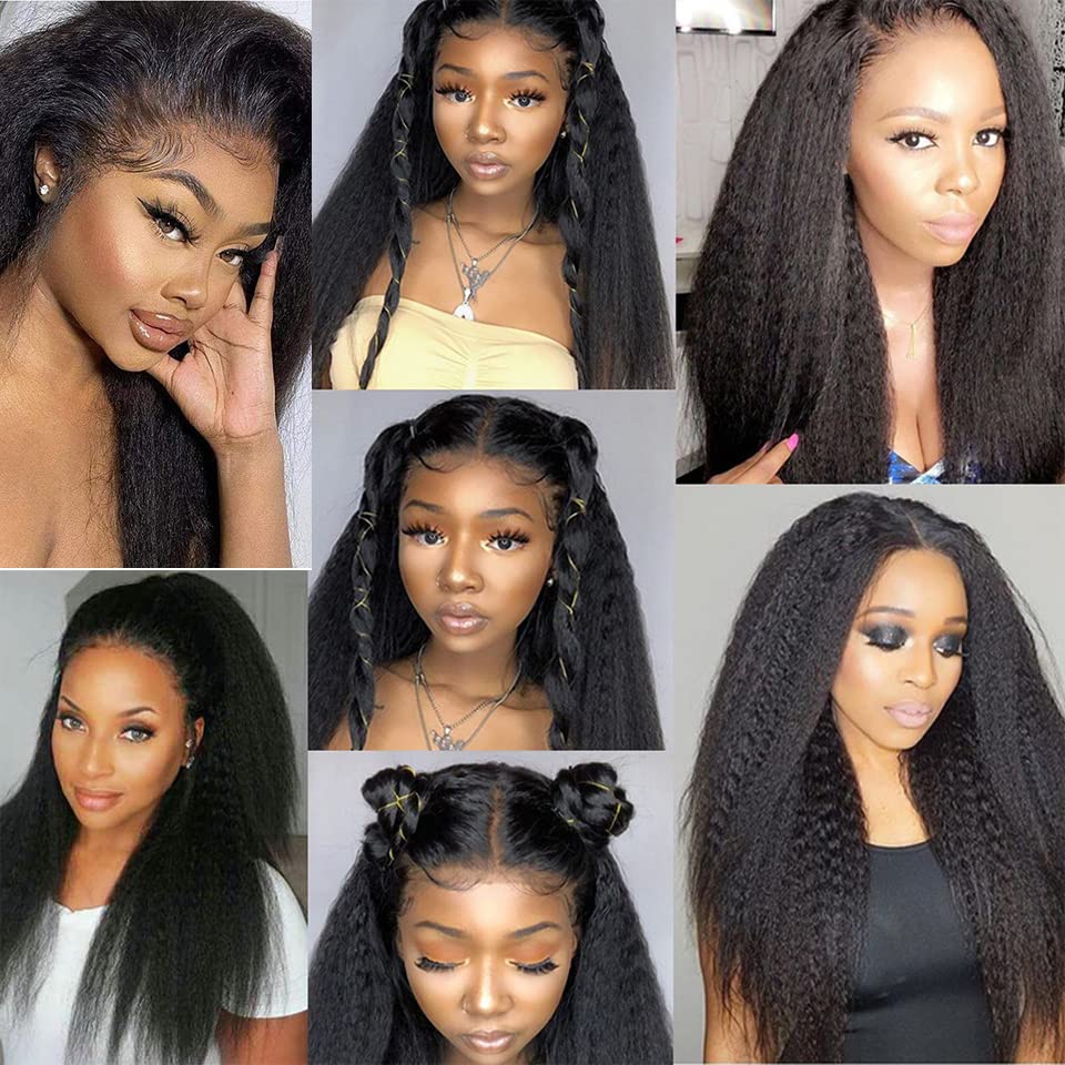 26 28 30 Inch Kinky Straight Human Hair Bundles 8A Grade Brazilian Unprocessed Virgin Hair 3 Bundles Double Weft Yaki Straight Bundles Human Hair Weave Natural Color - Image 2
