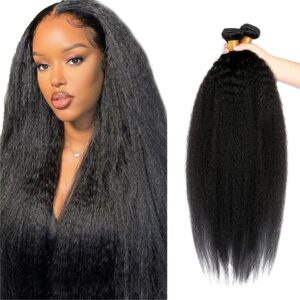 26 28 30 Inch Kinky Straight Human Hair Bundles 8A Grade Brazilian Unprocessed Virgin Hair 3 Bundles Double Weft Yaki Straight Bundles Human Hair Weave Natural Color