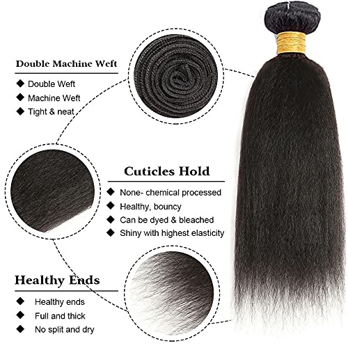 26 28 30 Inch Kinky Straight Human Hair Bundles 8A Grade Brazilian Unprocessed Virgin Hair 3 Bundles Double Weft Yaki Straight Bundles Human Hair Weave Natural Color - Image 3