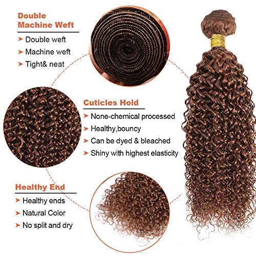 26 28 30 Inch Light Brown Bundles Kinky Curly Human Hair Bundles Brazilian Unprocessed Virgin Remy Human Hair Brown Kinky Curly Bundles Hair Weave for Black Women Color #30 Bundles - Image 3
