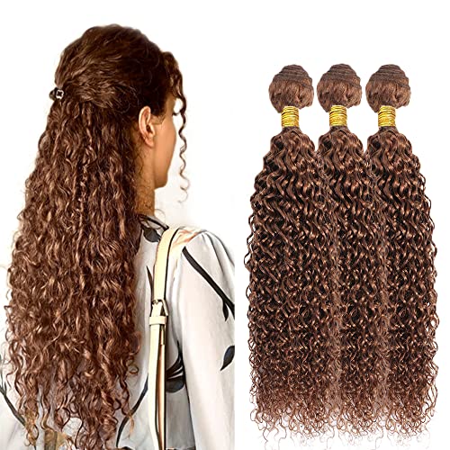 26 28 30 Inch Light Brown Bundles Kinky Curly Human Hair Bundles Brazilian Unprocessed Virgin Remy Human Hair Brown Kinky Curly Bundles Hair Weave for Black Women Color #30 Bundles