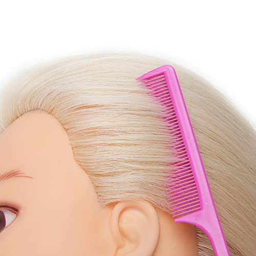 26"-28" Long Hair Mannequin Head with 60% Real Hair, Hairdresser Practice Training Head Cosmetology Manikin Doll Head with 9 Tools and Clamp - Makeup On - Image 4