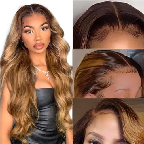 26 Inch 13x6 Lace Front Wigs Human Hair HD Transparent Lace Frontal Wigs Pre Plucked with Baby Hair Colored Ombre Honey Blonde Human Hair Lace Front Wig 6 Inch Deep Parting Lace Frontal Wig for Women