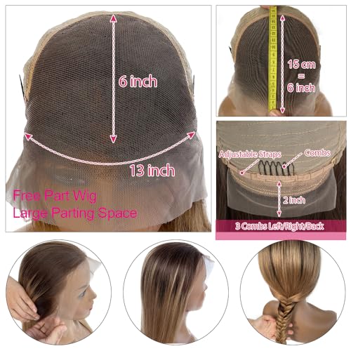26 Inch 13x6 Lace Front Wigs Human Hair HD Transparent Lace Frontal Wigs Pre Plucked with Baby Hair Colored Ombre Honey Blonde Human Hair Lace Front Wig 6 Inch Deep Parting Lace Frontal Wig for Women - Image 5