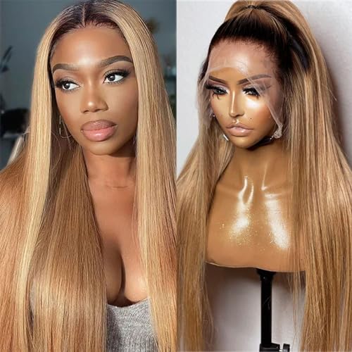 26 Inch 13x6 Lace Front Wigs Human Hair HD Transparent Lace Frontal Wigs Pre Plucked with Baby Hair Colored Ombre Honey Blonde Human Hair Lace Front Wig 6 Inch Deep Parting Lace Frontal Wig for Women - Image 2