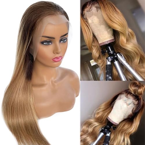 26 Inch 13x6 Lace Front Wigs Human Hair HD Transparent Lace Frontal Wigs Pre Plucked with Baby Hair Colored Ombre Honey Blonde Human Hair Lace Front Wig 6 Inch Deep Parting Lace Frontal Wig for Women - Image 6