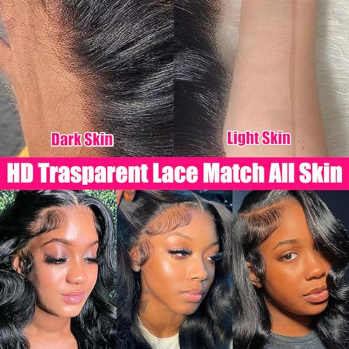 26 Inch Body Wave Lace Front Wigs Human Hair 13x4 HD Lace Front Wigs Human Hair Pre Plucked with Baby Hair Body Wave Glueless Lace Frontal Wigs Human Hair 180% Density Natural Black for Women - Image 2