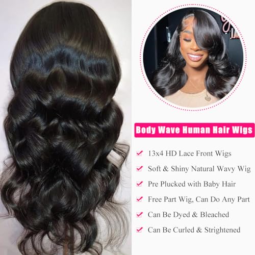 26 Inch Body Wave Lace Front Wigs Human Hair 13x4 HD Lace Front Wigs Human Hair Pre Plucked with Baby Hair Body Wave Glueless Lace Frontal Wigs Human Hair 180% Density Natural Black for Women - Image 6
