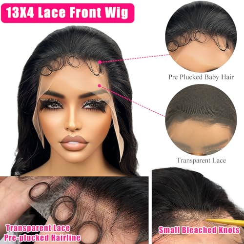 26 Inch Body Wave Lace Front Wigs Human Hair 13x4 HD Lace Front Wigs Human Hair Pre Plucked with Baby Hair Body Wave Glueless Lace Frontal Wigs Human Hair 180% Density Natural Black for Women - Image 5
