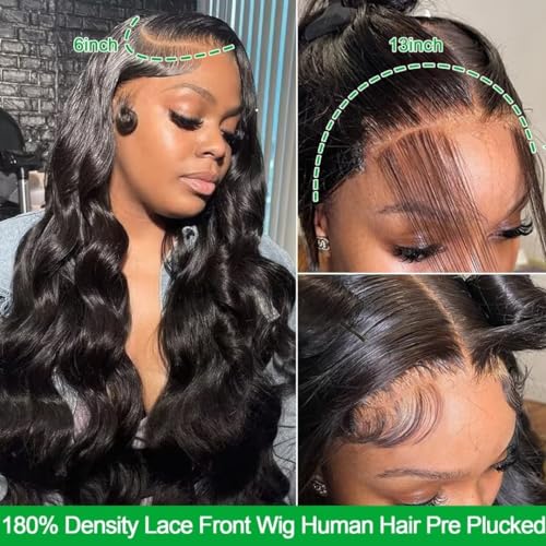 26 Inch Body Wave Lace Front Wigs Human Hair Pre Plucked 180% Density 13x6 HD Transparent Frontal Wigs Human Hair with Baby Hair 12A Glueless Wigs Human Hair for Black Women - Image 3