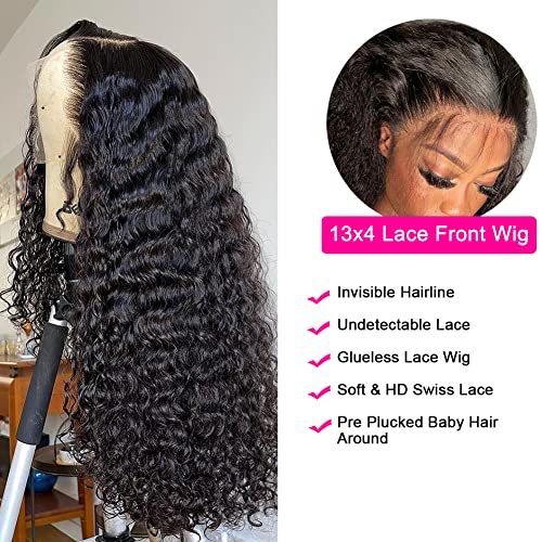 26 inch Deep Wave Frontal Wigs for Black Women Human Hair 200 Density, 13X4 HD Lace Front Wigs Brazilian Virgin Human Hair Long Curly Wig, Glueless Wigs Pre Plucked Natural Hairline with Baby Hair - Image 2