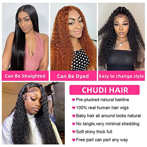 26 inch Deep Wave Frontal Wigs for Black Women Human Hair 200 Density, 13X4 HD Lace Front Wigs Brazilian Virgin Human Hair Long Curly Wig, Glueless Wigs Pre Plucked Natural Hairline with Baby Hair - Image 4