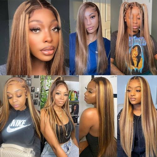26 Inch Honey Blonde Wig Human Hair, Straight HD Lace Front Wigs Human Hair Pre Plucked 180 Density, Ombre Lace Front Wig Human Hair Bleached Knots Transparent Frontal Wigs Human Hair - Image 6