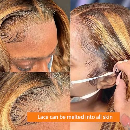 26 Inch Honey Blonde Wig Human Hair, Straight HD Lace Front Wigs Human Hair Pre Plucked 180 Density, Ombre Lace Front Wig Human Hair Bleached Knots Transparent Frontal Wigs Human Hair - Image 4