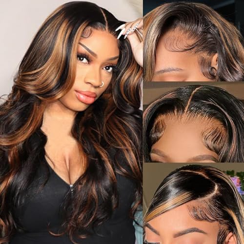 26 Inch Ombre Body Wave Lace Front Human Hair Wig with Baby Hair