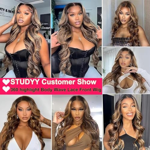26 Inch Honey Blonde Body Wave Ombre 4/27 Highlight Human Hair 180% Density HD Lace Front Wig Pre Plucked - Image 6