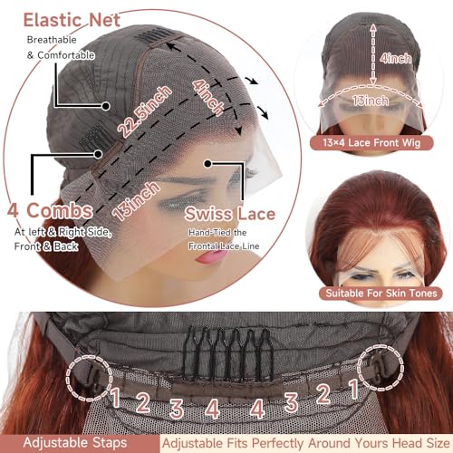 26 Inch Reddish Brown Lace Front Wigs Human Hair 180% Density Body Wave Reddish Brown Wig Human Hair Auburn Lace Front Wigs Human Hair Colored Copper Red 13x4 HD Lace Frontal Wigs Human Hair - Image 4