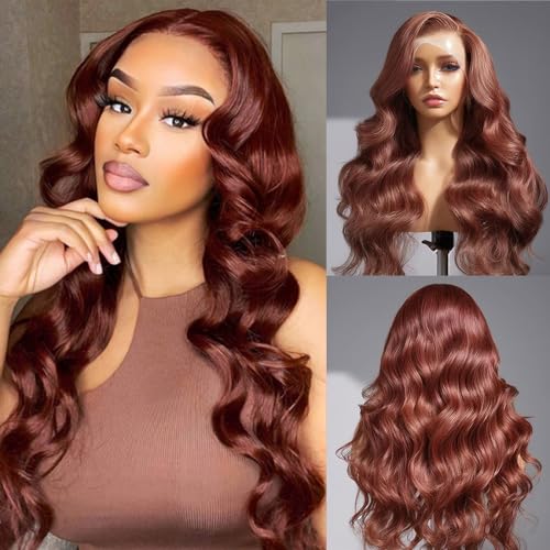 26 Inch Reddish Brown Lace Front Wigs Human Hair 180% Density Body Wave Reddish Brown Wig Human Hair Auburn Lace Front Wigs Human Hair Colored Copper Red 13x4 HD Lace Frontal Wigs Human Hair - Image 7