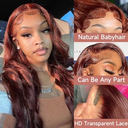26 Inch Reddish Brown Lace Front Wigs Human Hair 180% Density Body Wave Reddish Brown Wig Human Hair Auburn Lace Front Wigs Human Hair Colored Copper Red 13x4 HD Lace Frontal Wigs Human Hair - Image 2