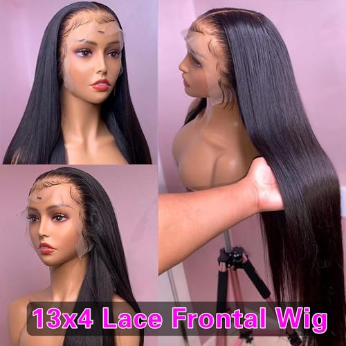 26 Inch Straight Lace Front Wigs Human Hair Pre Plucked 13x4 Lace Frontal Wigs Human Hair for Black Women 180% Density Brazilian Straight Glueless Wigs Human Hair Natural Black - Image 4