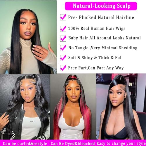 26 Inch Straight Lace Front Wigs Human Hair Pre Plucked 13x4 Lace Frontal Wigs Human Hair for Black Women 180% Density Brazilian Straight Glueless Wigs Human Hair Natural Black - Image 7