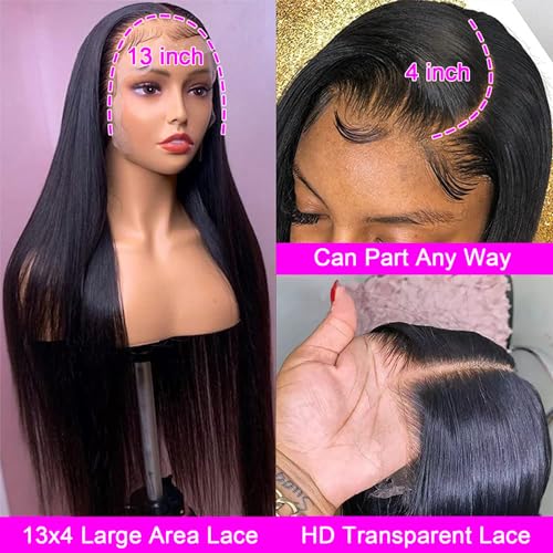 26 Inch Straight Lace Front Wigs Human Hair Pre Plucked 13x4 Lace Frontal Wigs Human Hair for Black Women 180% Density Brazilian Straight Glueless Wigs Human Hair Natural Black - Image 8