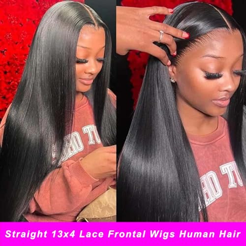 26 Inch Straight Lace Front Wigs Human Hair Pre Plucked 13x4 Lace Frontal Wigs Human Hair for Black Women 180% Density Brazilian Straight Glueless Wigs Human Hair Natural Black - Image 9