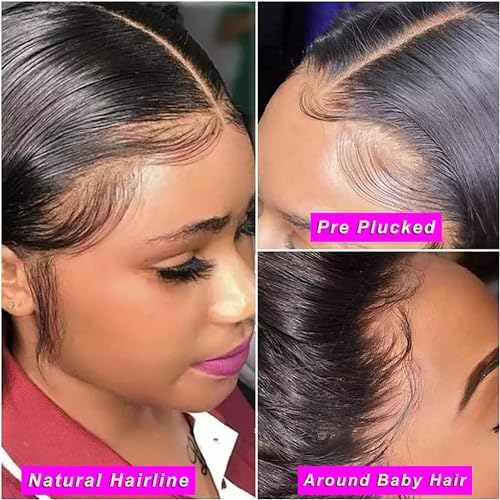 26 Inch Straight Lace Front Wigs Human Hair Pre Plucked 13x4 Lace Frontal Wigs Human Hair for Black Women 180% Density Brazilian Straight Glueless Wigs Human Hair Natural Black - Image 5