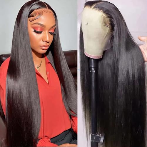 26 Inch Straight Lace Front Wigs Human Hair Pre Plucked 13x4 Lace Frontal Wigs Human Hair for Black Women 180% Density Brazilian Straight Glueless Wigs Human Hair Natural Black - Image 2