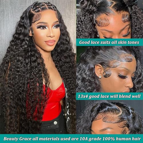 26Inch Deep Wave Lace Front Wigs Human Hair 180% Density Brazilian Virgin 13x4 Deep Curly Wave Frontal Wig Humsn Hair for Black Women Natural Color(26Inch) - Image 4