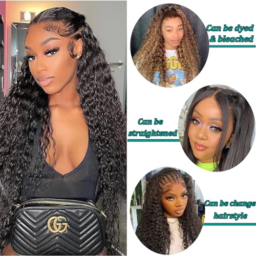 26Inch Deep Wave Lace Front Wigs Human Hair 180% Density Brazilian Virgin 13x4 Deep Curly Wave Frontal Wig Humsn Hair for Black Women Natural Color(26Inch) - Image 3